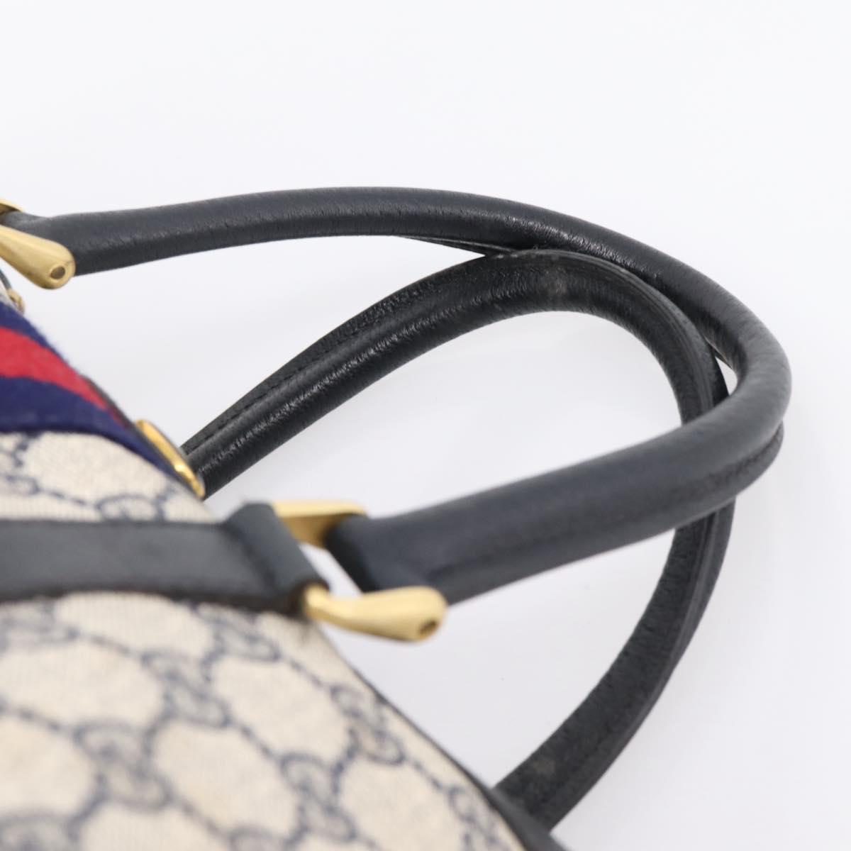 GUCCI GG Supreme Sherry Line Hand Bag PVC Navy Gold Tone 40 3842 Auth gh2396