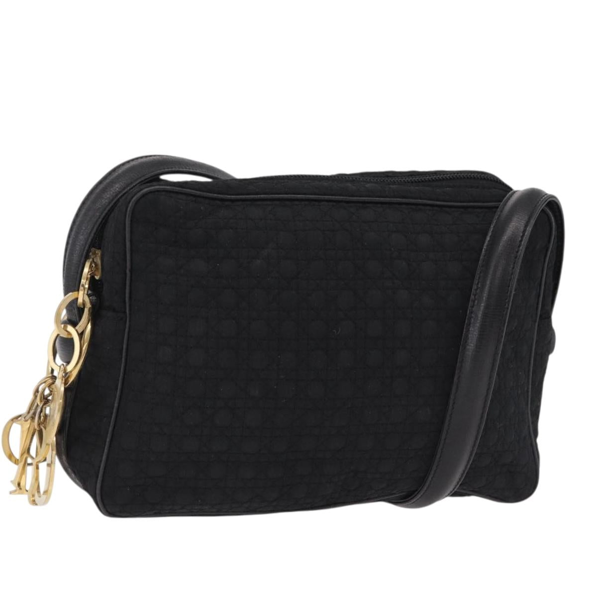 Christian Dior Canage Shoulder Bag Nylon Black Gold Tone Auth gh2397