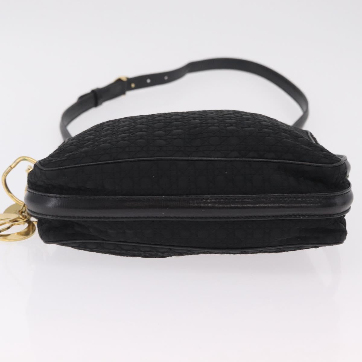 Christian Dior Canage Shoulder Bag Nylon Black Gold Tone Auth gh2397