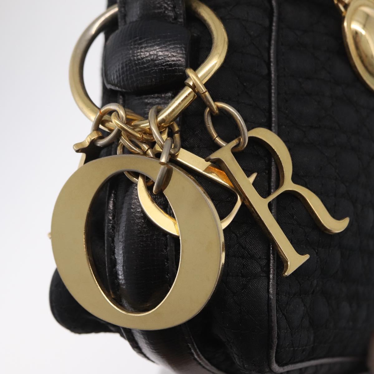 Christian Dior Canage Shoulder Bag Nylon Black Gold Tone Auth gh2397