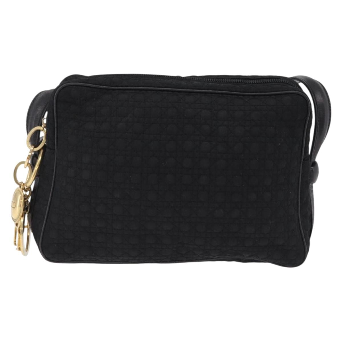 Christian Dior Canage Shoulder Bag Nylon Black Gold Tone Auth gh2397