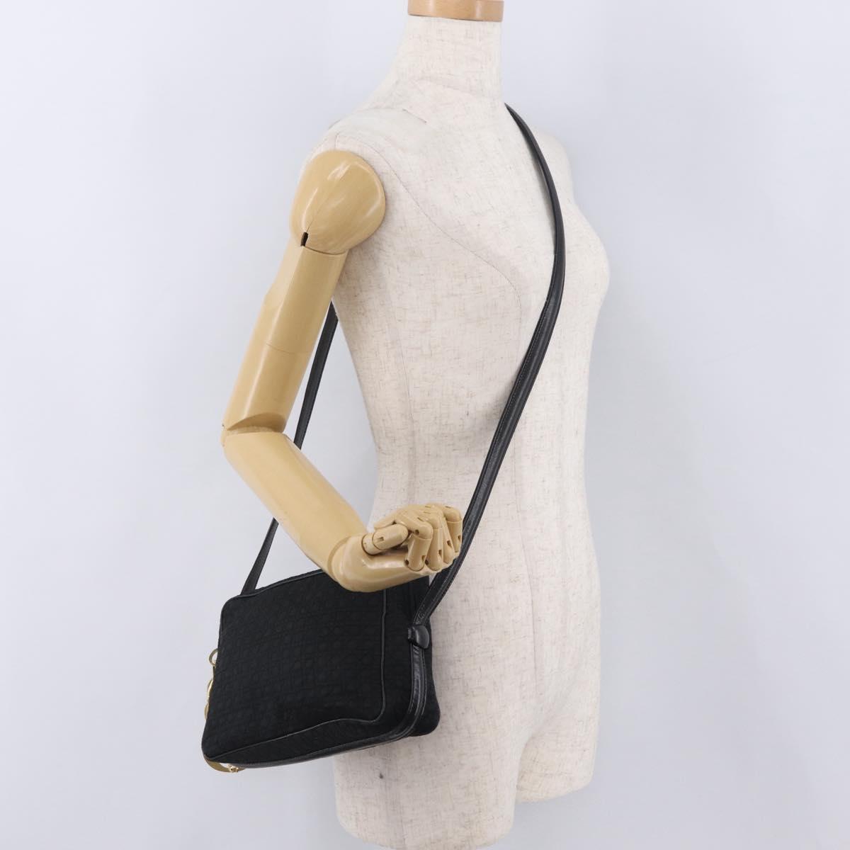 Christian Dior Canage Shoulder Bag Nylon Black Gold Tone Auth gh2397