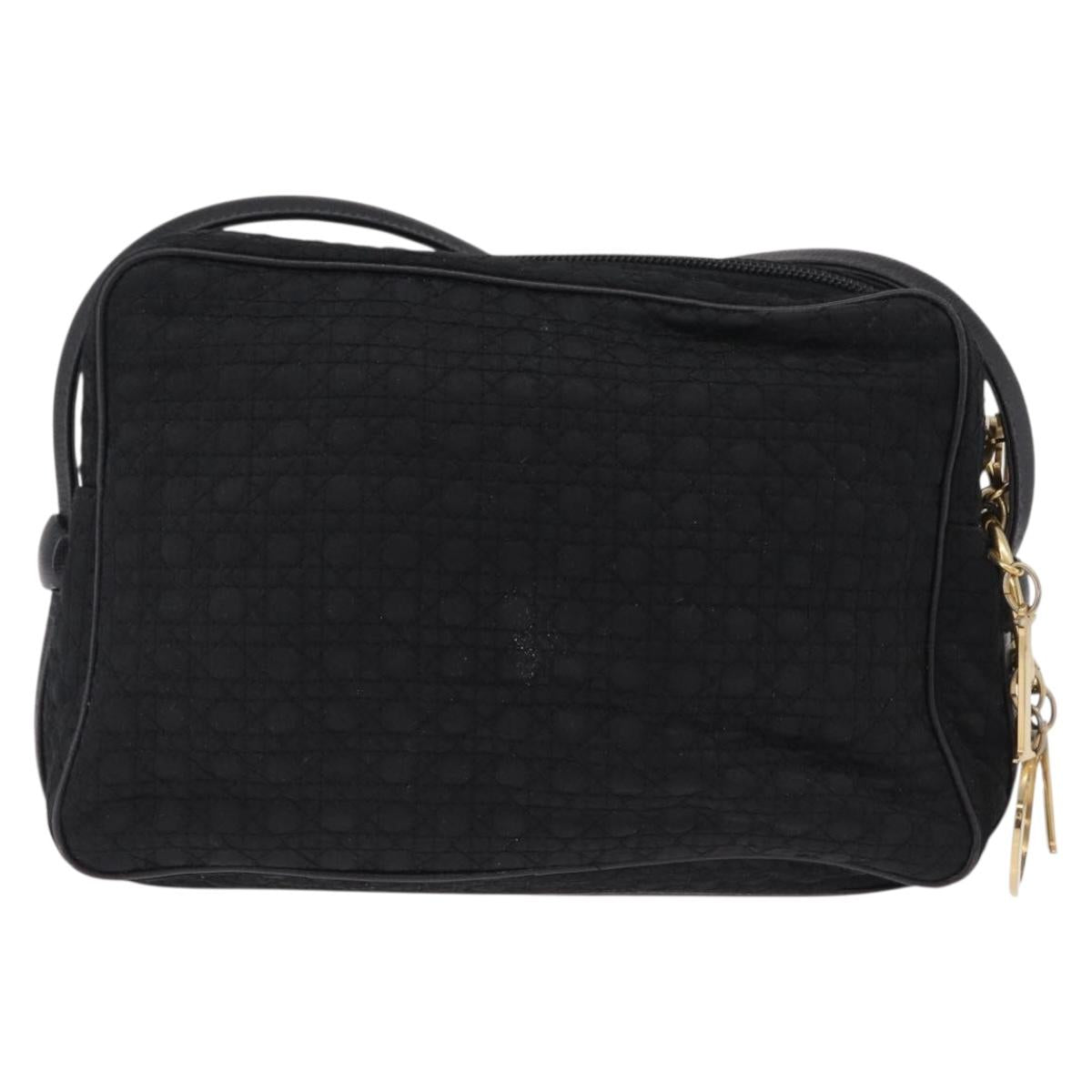 Christian Dior Canage Shoulder Bag Nylon Black Gold Tone Auth gh2397
