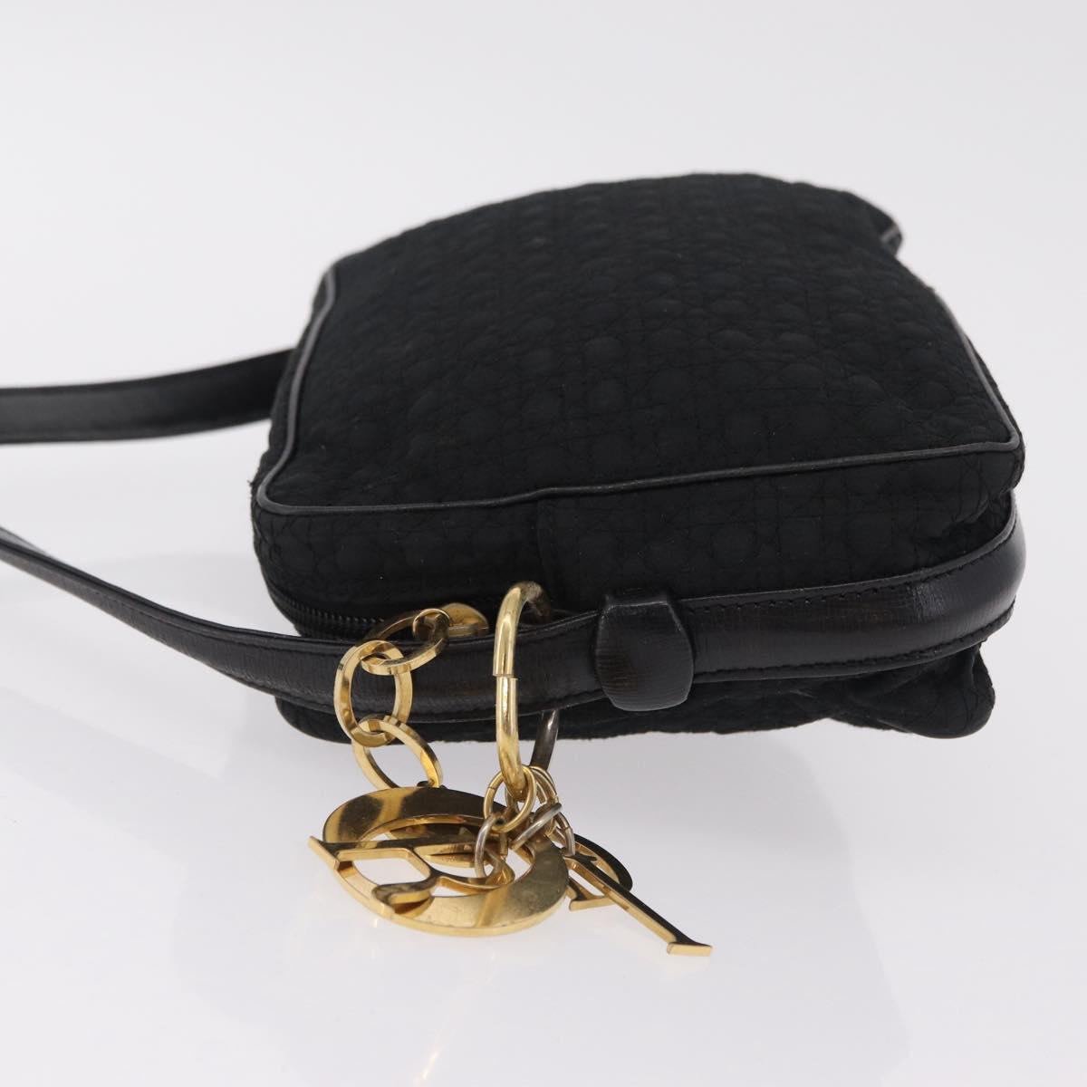 Christian Dior Canage Shoulder Bag Nylon Black Gold Tone Auth gh2397