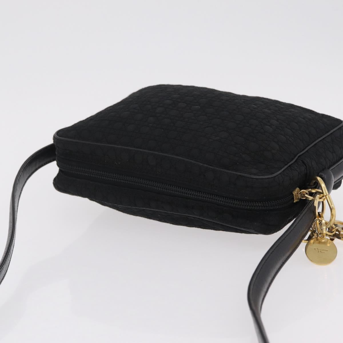 Christian Dior Canage Shoulder Bag Nylon Black Gold Tone Auth gh2397