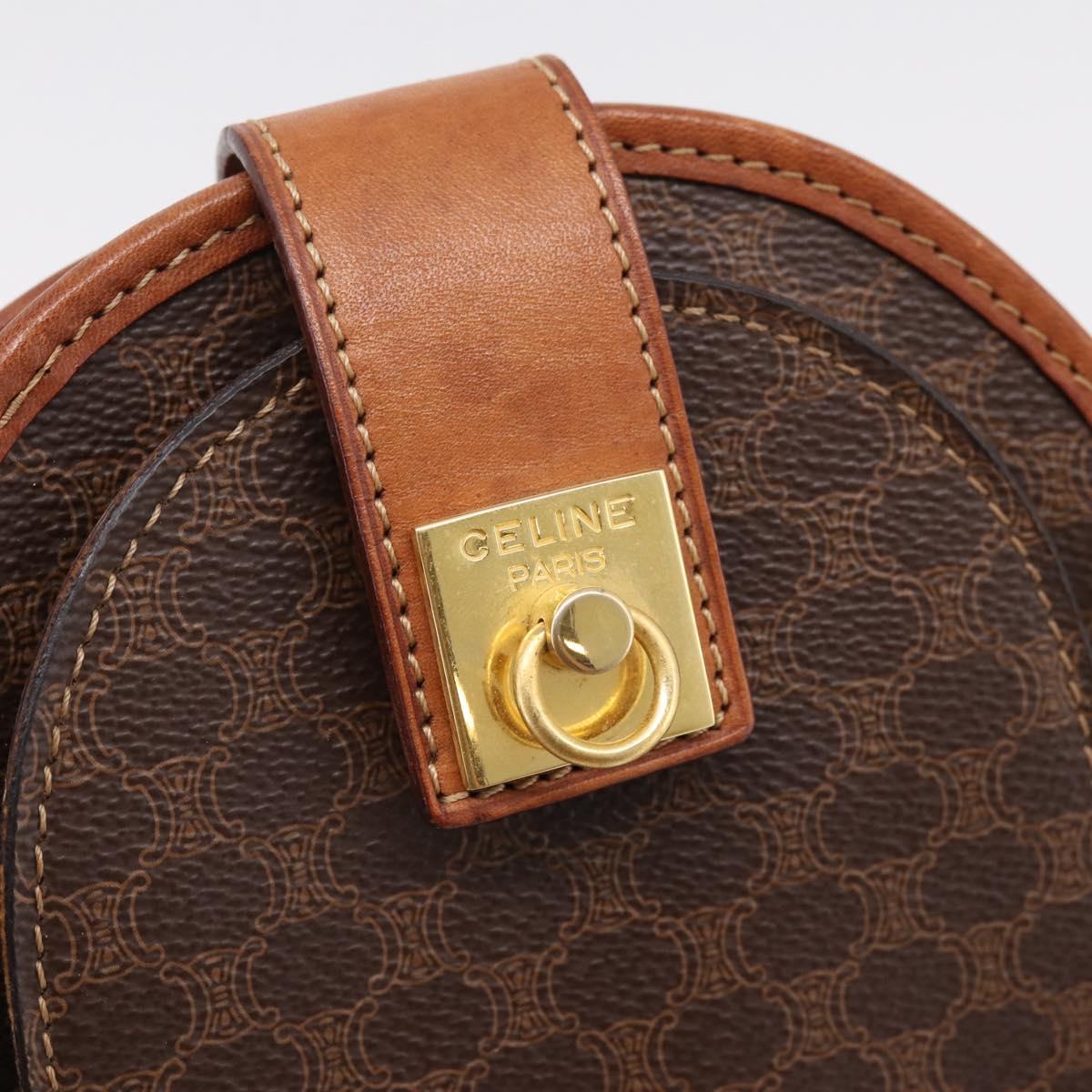 CELINE Macadam Shoulder Bag PVC Brown Gold Tone Auth gh2400
