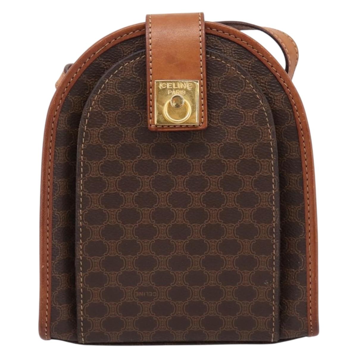 CELINE Macadam Shoulder Bag PVC Brown Gold Tone Auth gh2400