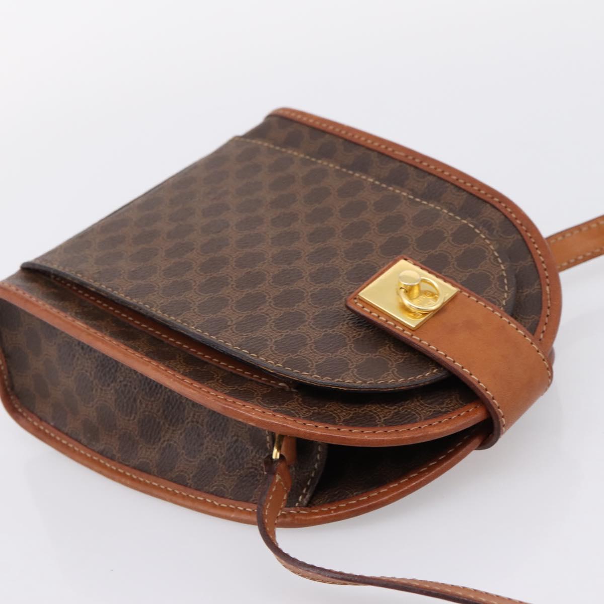 CELINE Macadam Shoulder Bag PVC Brown Gold Tone Auth gh2400