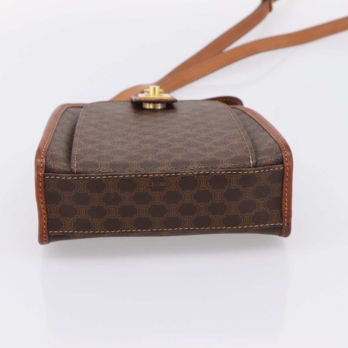 CELINE Macadam Shoulder Bag PVC Brown Gold Tone Auth gh2400