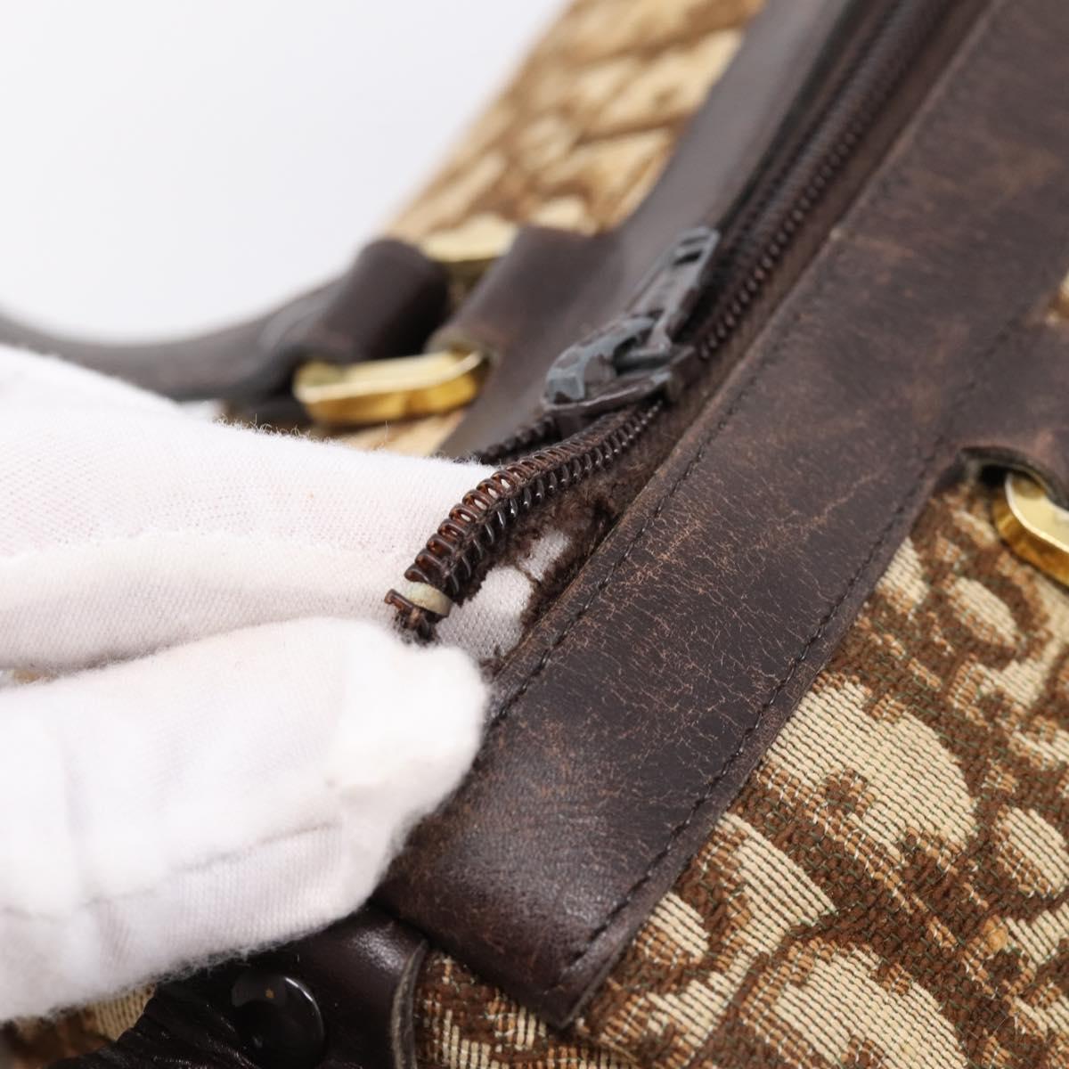 Christian Dior Trotter Canvas Hand Bag Brown Gold Tone Auth gh2402