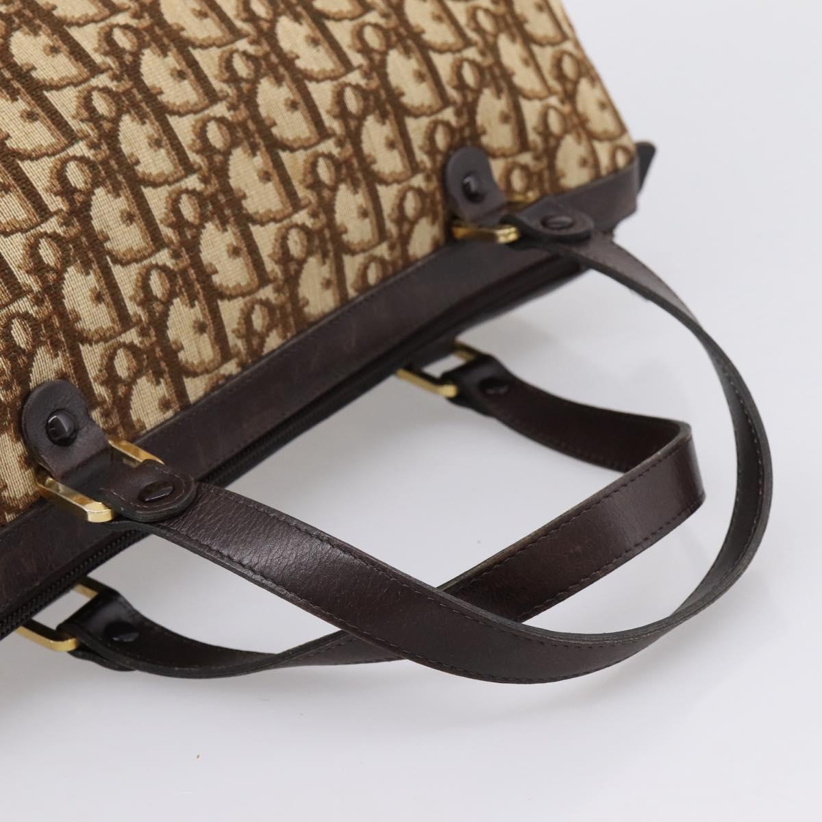Christian Dior Trotter Canvas Hand Bag Brown Gold Tone Auth gh2402