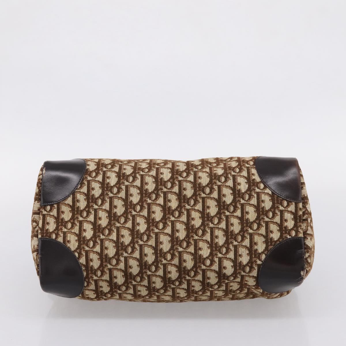 Christian Dior Trotter Canvas Hand Bag Brown Gold Tone Auth gh2402