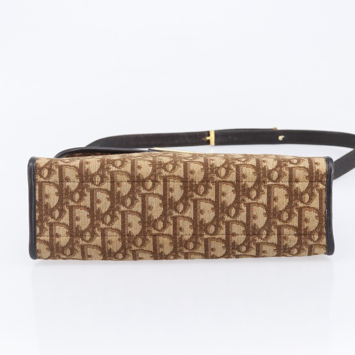 Christian Dior Trotter Canvas Shoulder Bag Brown Gold Tone Auth gh2408