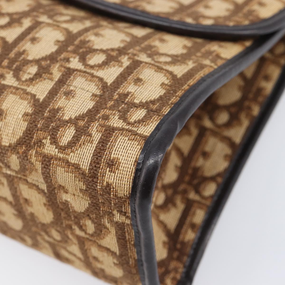Christian Dior Trotter Canvas Shoulder Bag Brown Gold Tone Auth gh2408