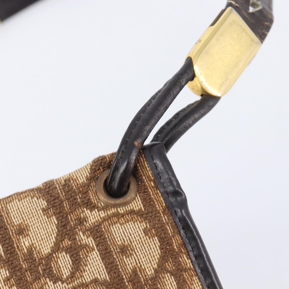 Christian Dior Trotter Canvas Shoulder Bag Brown Gold Tone Auth gh2408