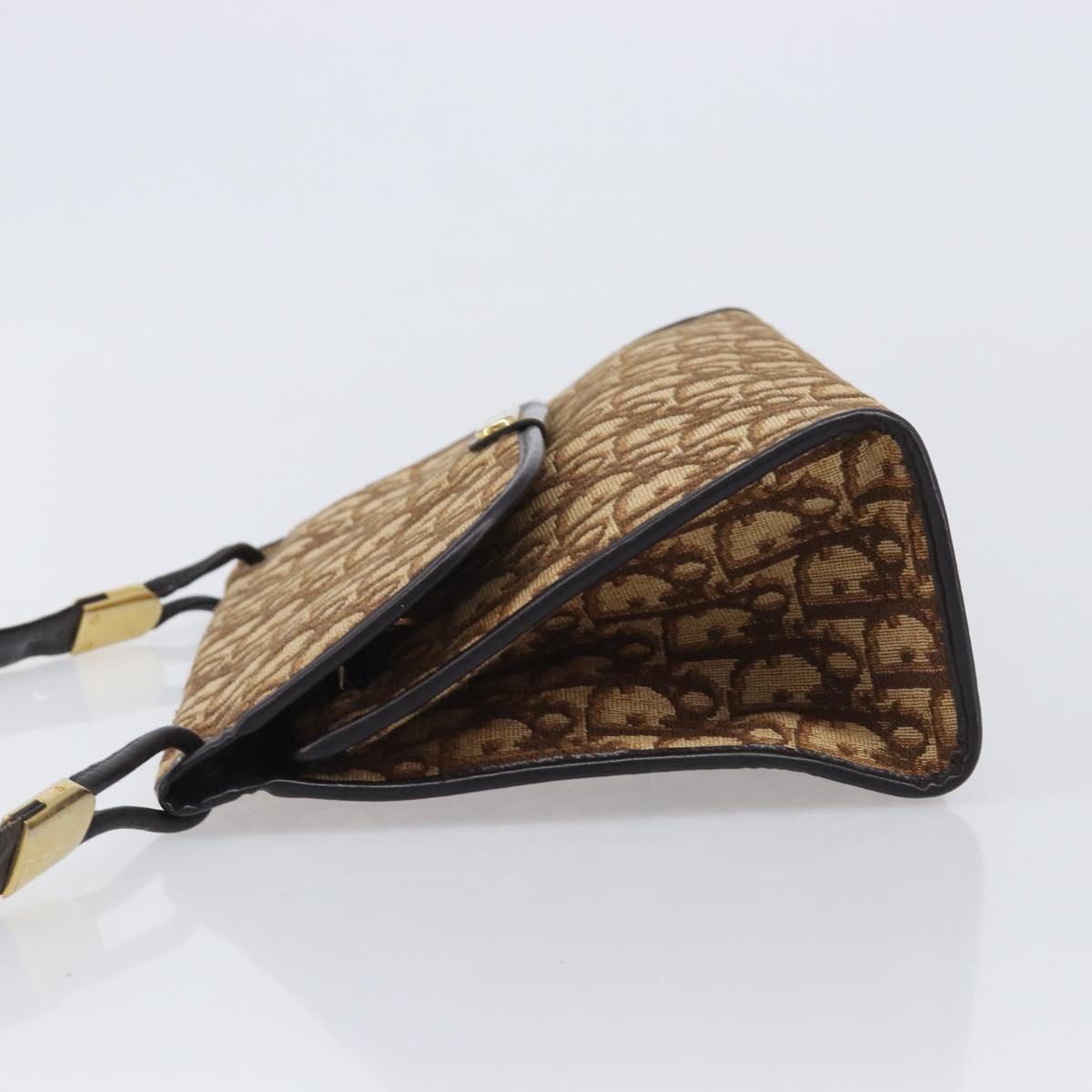 Christian Dior Trotter Canvas Shoulder Bag Brown Gold Tone Auth gh2408