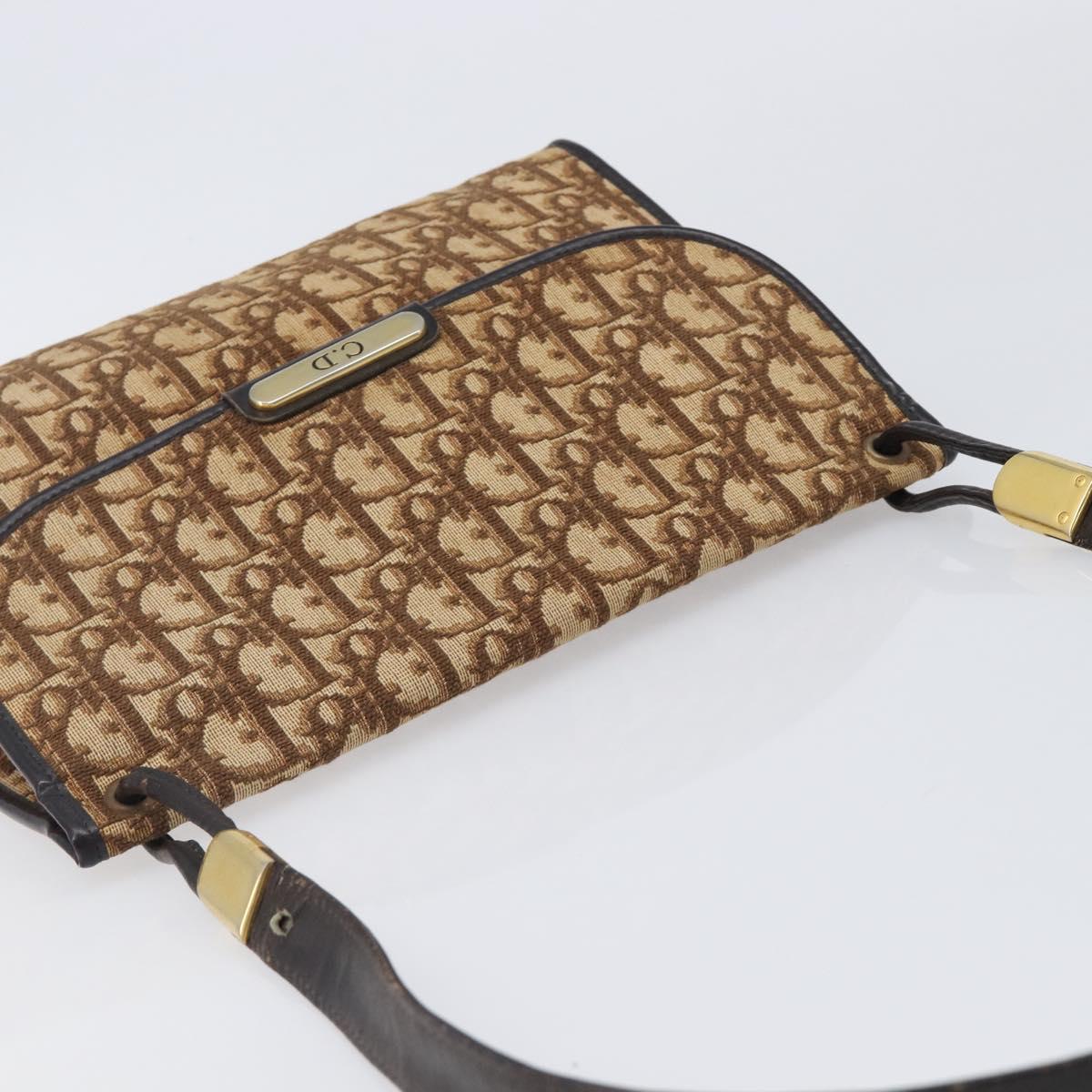Christian Dior Trotter Canvas Shoulder Bag Brown Gold Tone Auth gh2408