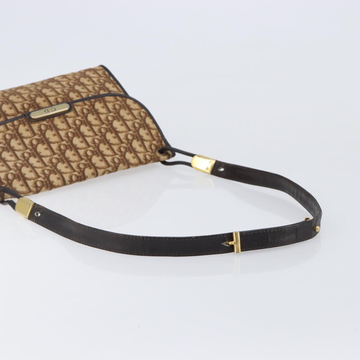 Christian Dior Trotter Canvas Shoulder Bag Brown Gold Tone Auth gh2408
