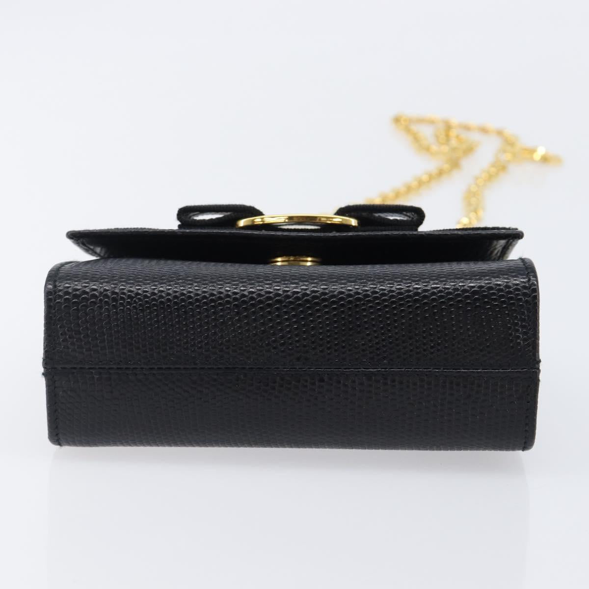 Salvatore Ferragamo Vala Chain Shoulder Bag Leather Black Gold Tone Auth gh2409
