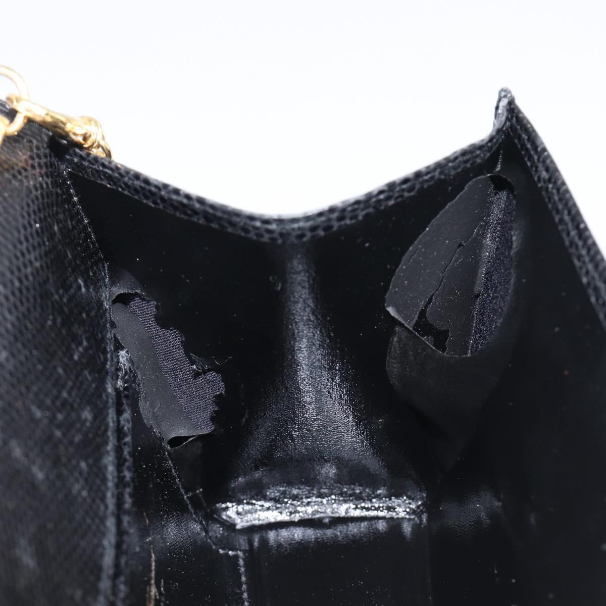 Salvatore Ferragamo Vala Chain Shoulder Bag Leather Black Gold Tone Auth gh2409