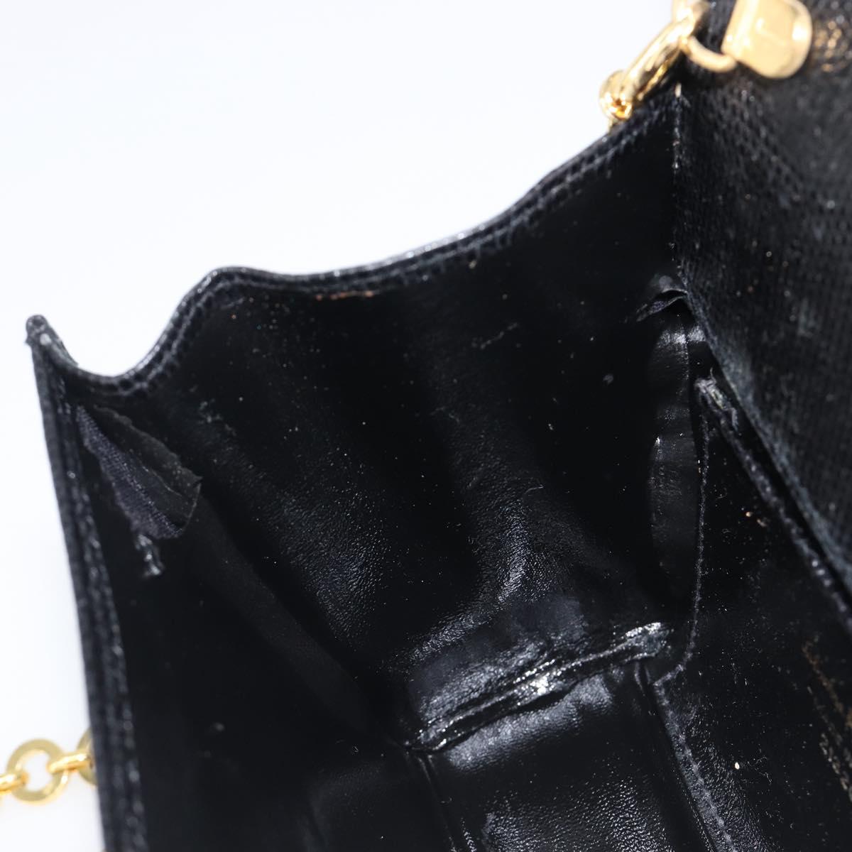 Salvatore Ferragamo Vala Chain Shoulder Bag Leather Black Gold Tone Auth gh2409