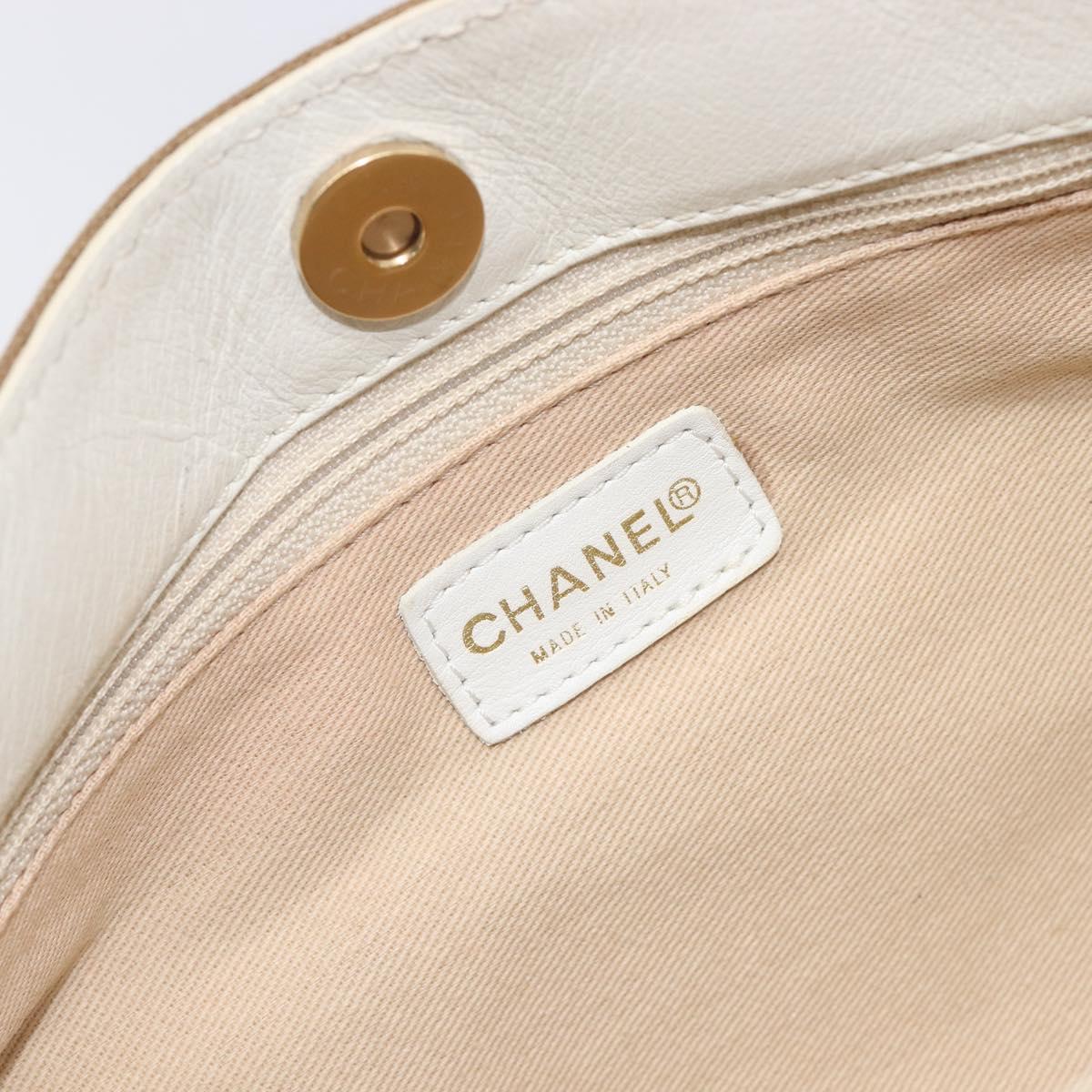 CHANEL Chain Shoulder Bag Canvas Leather Beige Gold CC Auth gh2415A