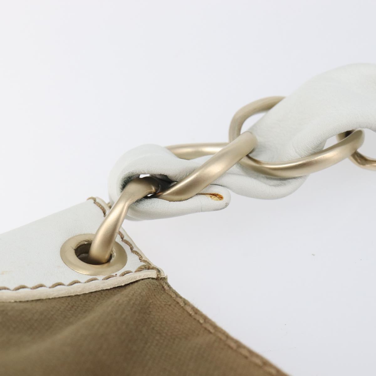 CHANEL Chain Shoulder Bag Canvas Leather Beige Gold CC Auth gh2415A