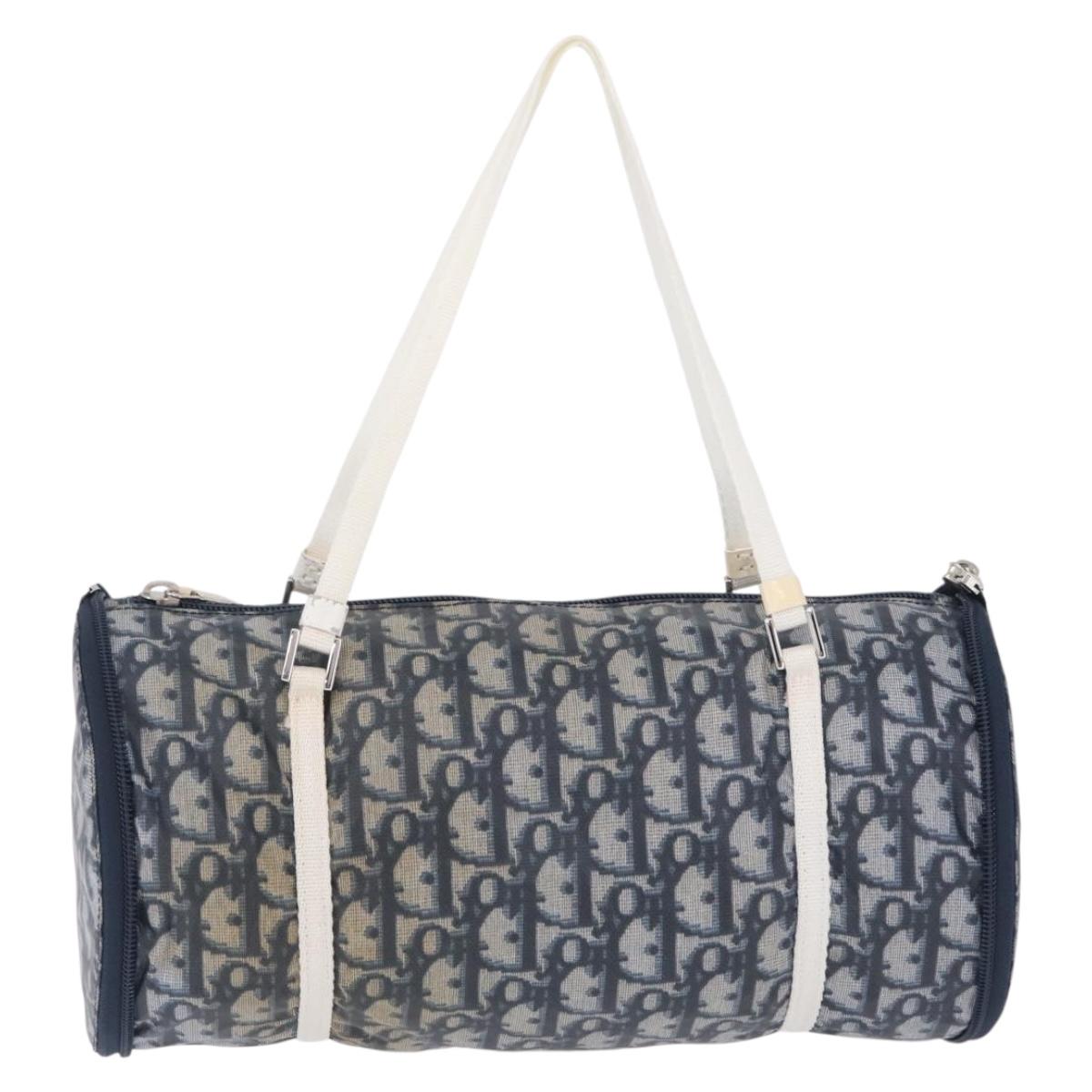 Christian Dior Trotter Canvas Hand Bag Nylon Navy Silver Auth gh2416