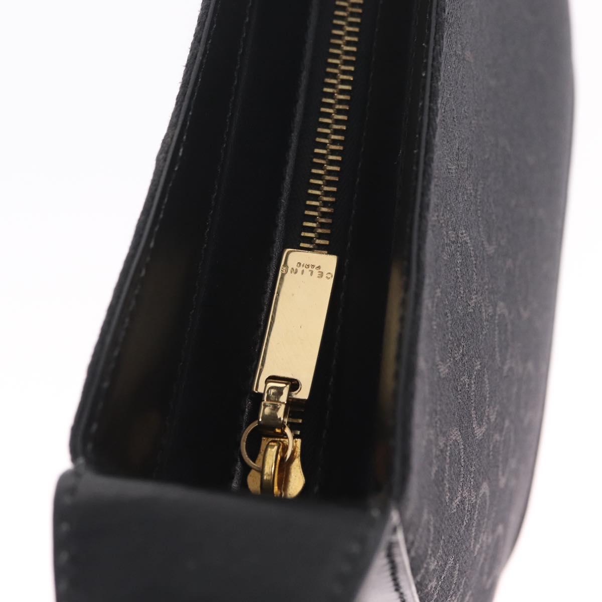 CELINE C Macadam Canvas Shoulder Bag Black Gold Auth gh2417V