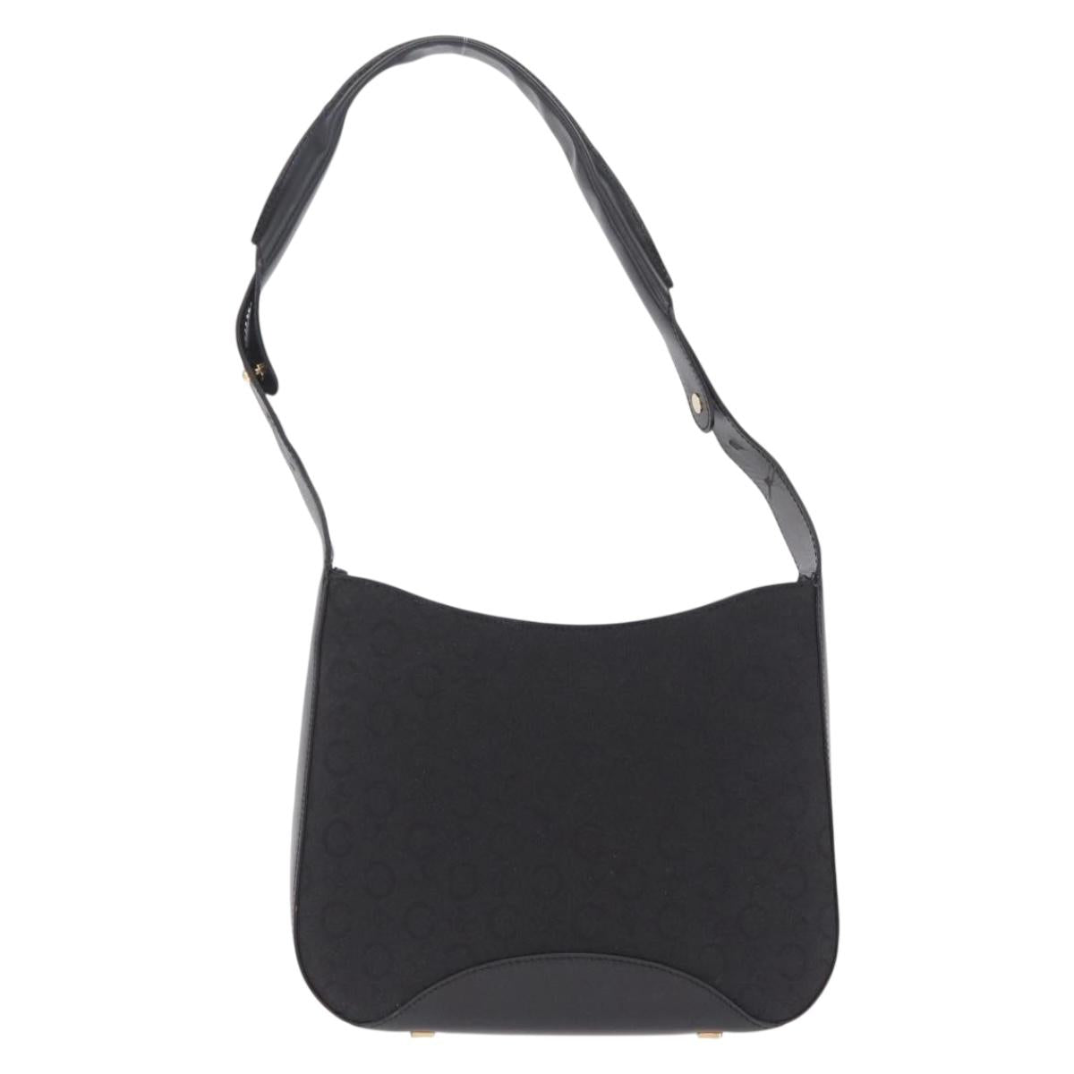 CELINE C Macadam Canvas Shoulder Bag Black Gold Auth gh2417V