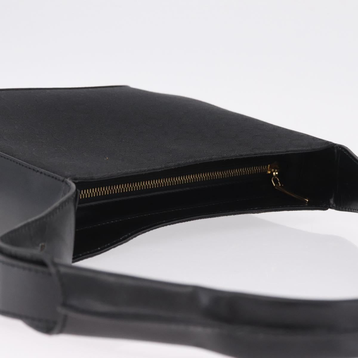 CELINE C Macadam Canvas Shoulder Bag Black Gold Auth gh2417V