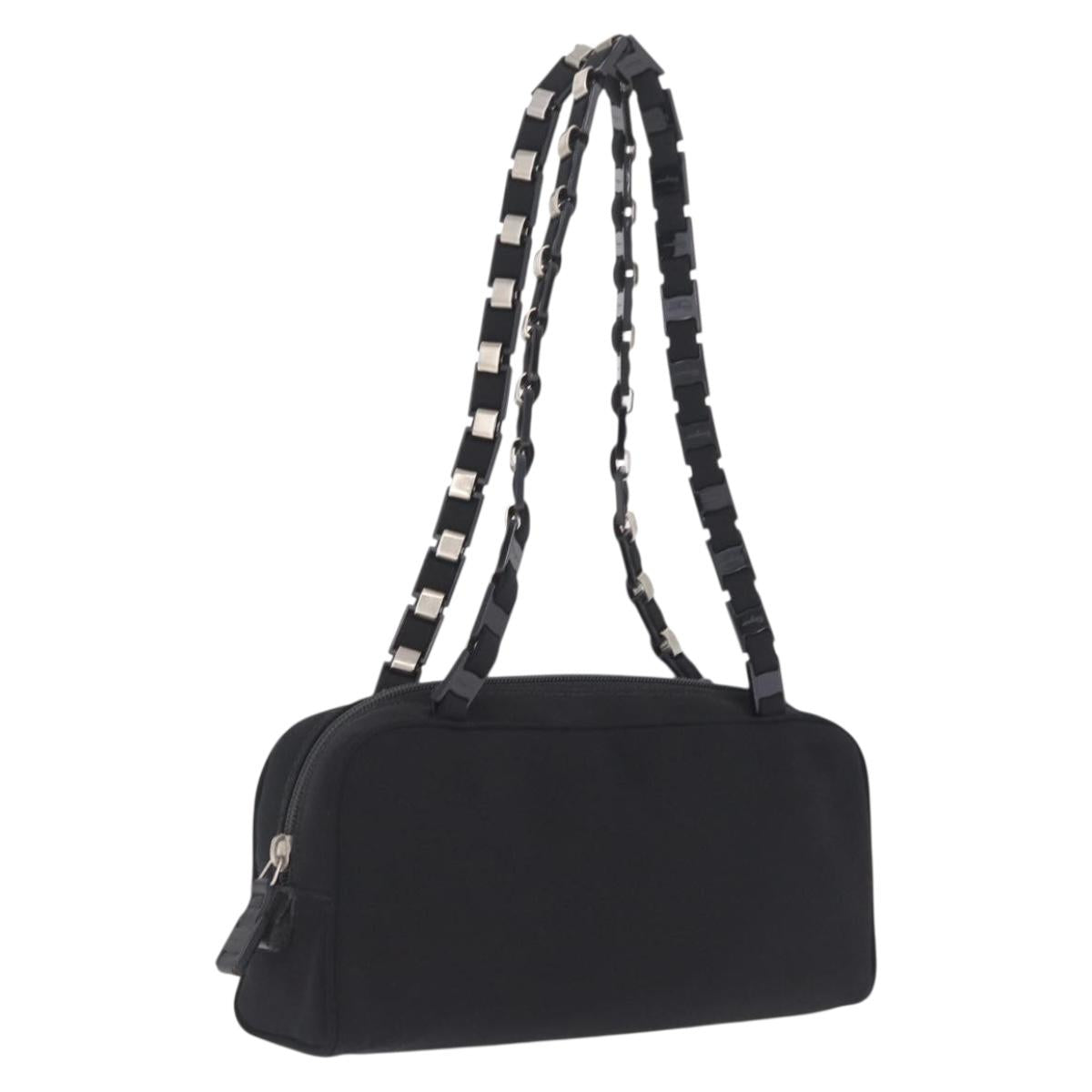 Salvatore Ferragamo Chain Shoulder Bag Canvas Black Silver Auth gh2418