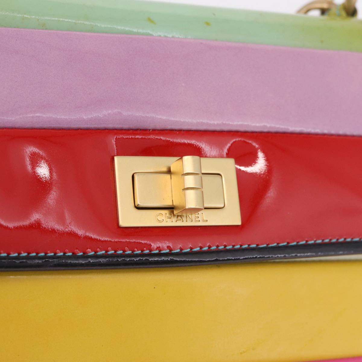 CHANEL Chain Matelasse 2.55 Bag Patent leather Multicolor CC Auth gh2420