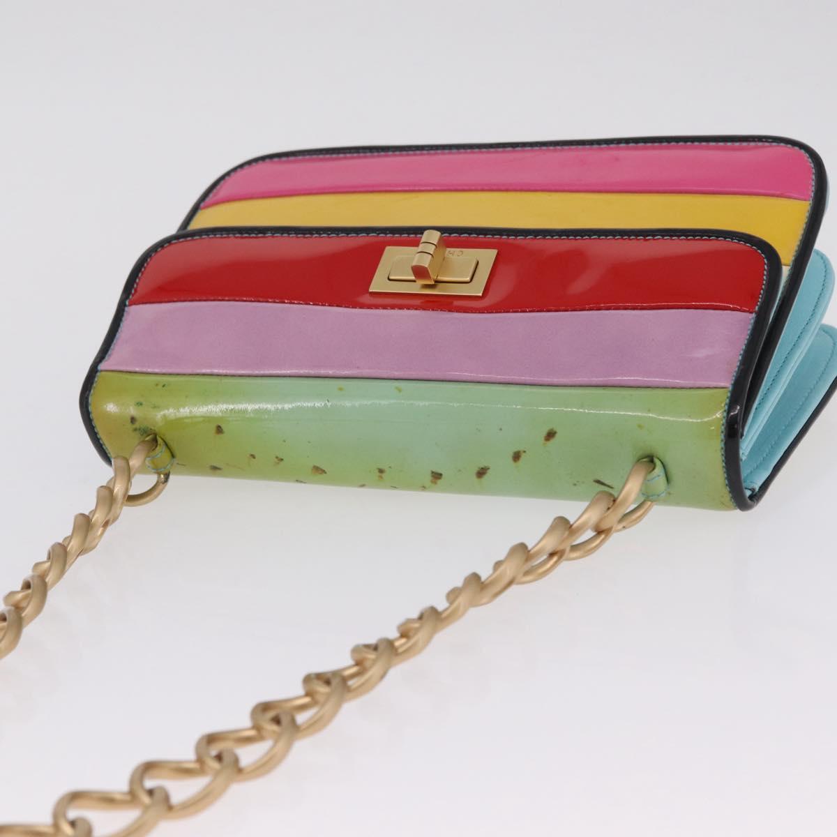 CHANEL Chain Matelasse 2.55 Bag Patent leather Multicolor CC Auth gh2420