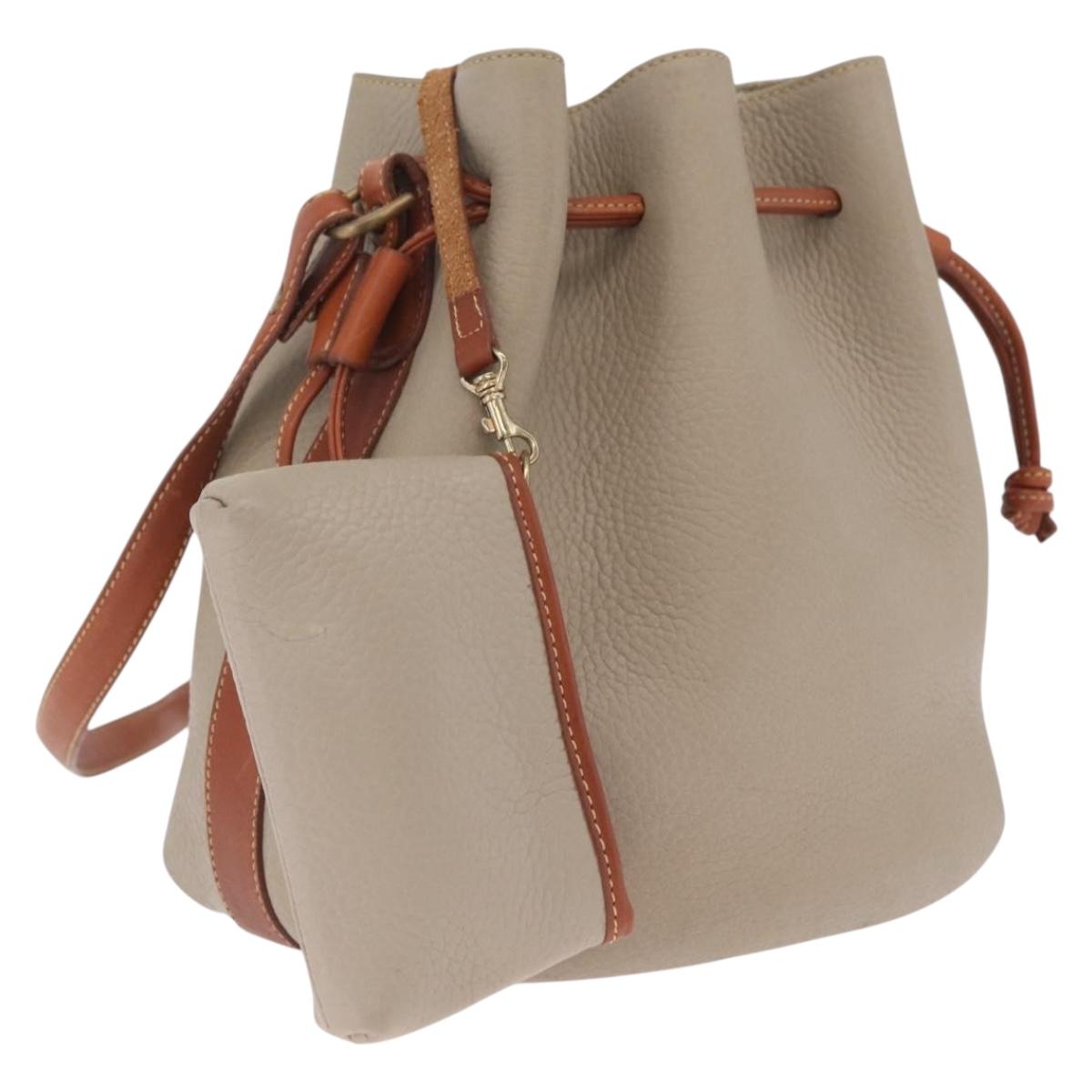 Coach Shoulder Bag Leather Beige Gold Auth gh2421