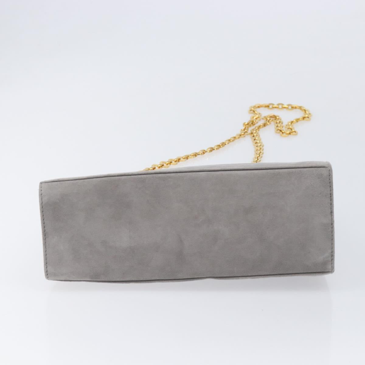 Salvatore Ferragamo Gancini Chain Shoulder Bag Suede Gray Gold Auth gh2422A
