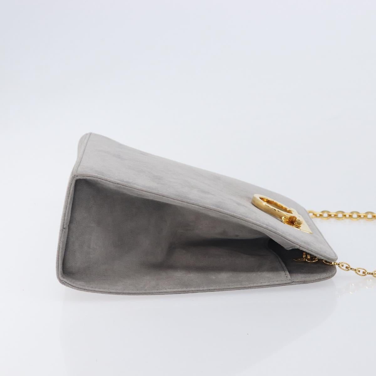 Salvatore Ferragamo Gancini Chain Shoulder Bag Suede Gray Gold Auth gh2422A