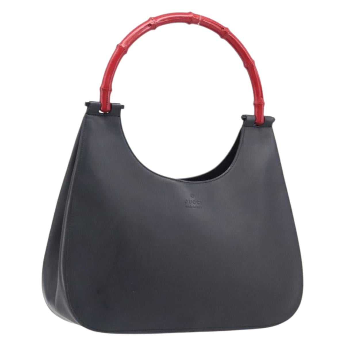 GUCCI Bamboo Hand Bag Leather Black 001 3739 3444 Auth gh2425