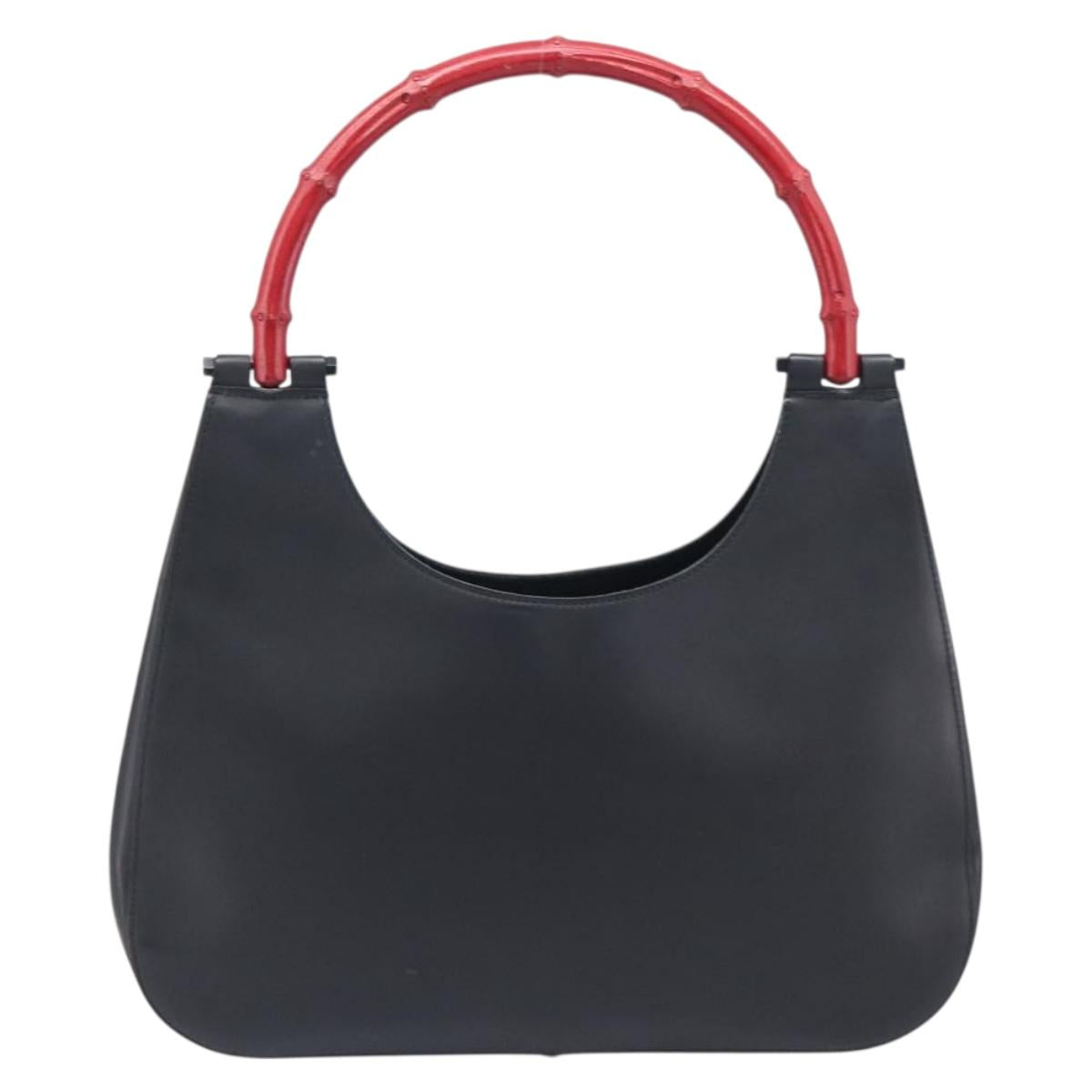 GUCCI Bamboo Hand Bag Leather Black 001 3739 3444 Auth gh2425