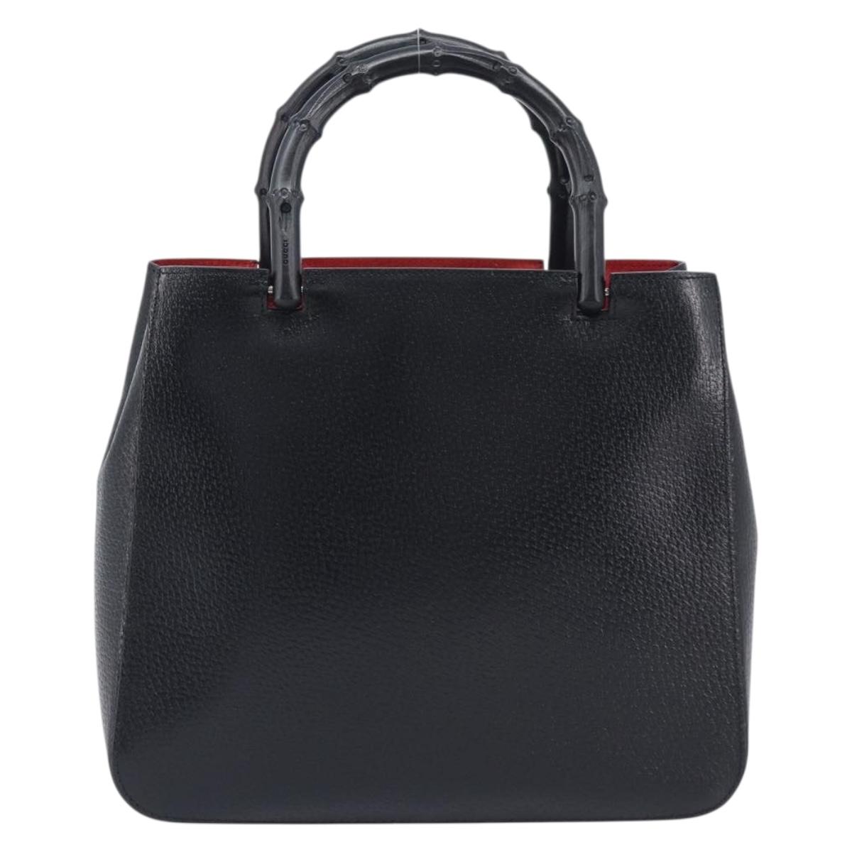 GUCCI Bamboo Hand Bag Leather Black 002 1061 Auth gh2426A