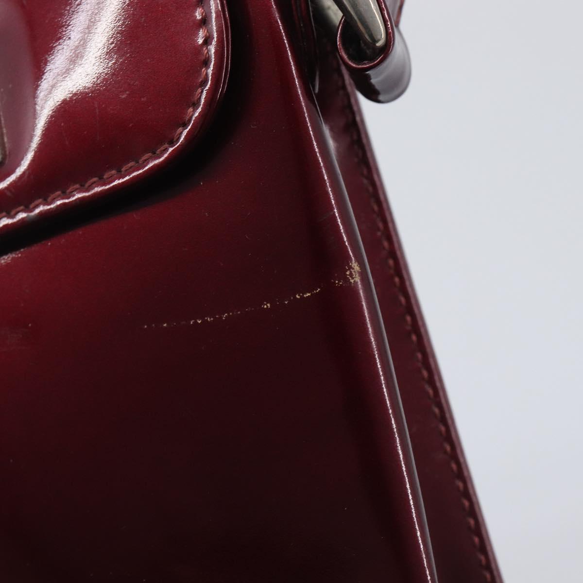 GUCCI Shoulder Bag Patent leather Bordeaux Silver Auth gh2430