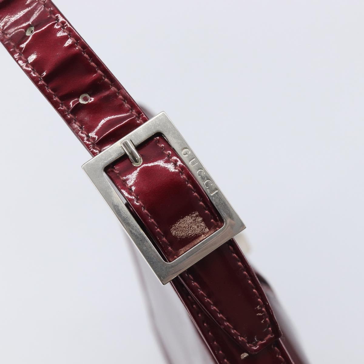GUCCI Shoulder Bag Patent leather Bordeaux Silver Auth gh2430