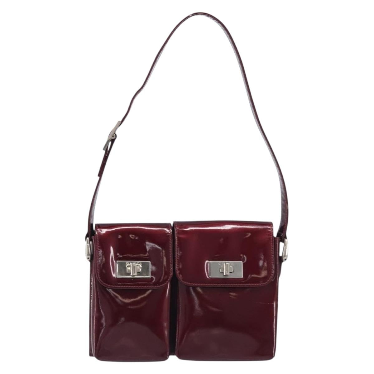 GUCCI Shoulder Bag Patent leather Bordeaux Silver Auth gh2430