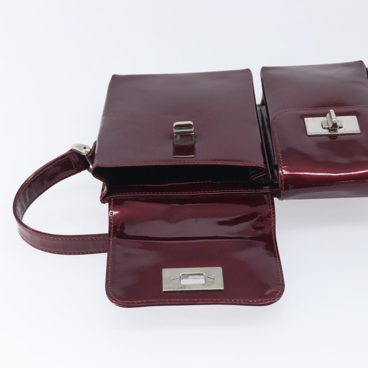 GUCCI Shoulder Bag Patent leather Bordeaux Silver Auth gh2430
