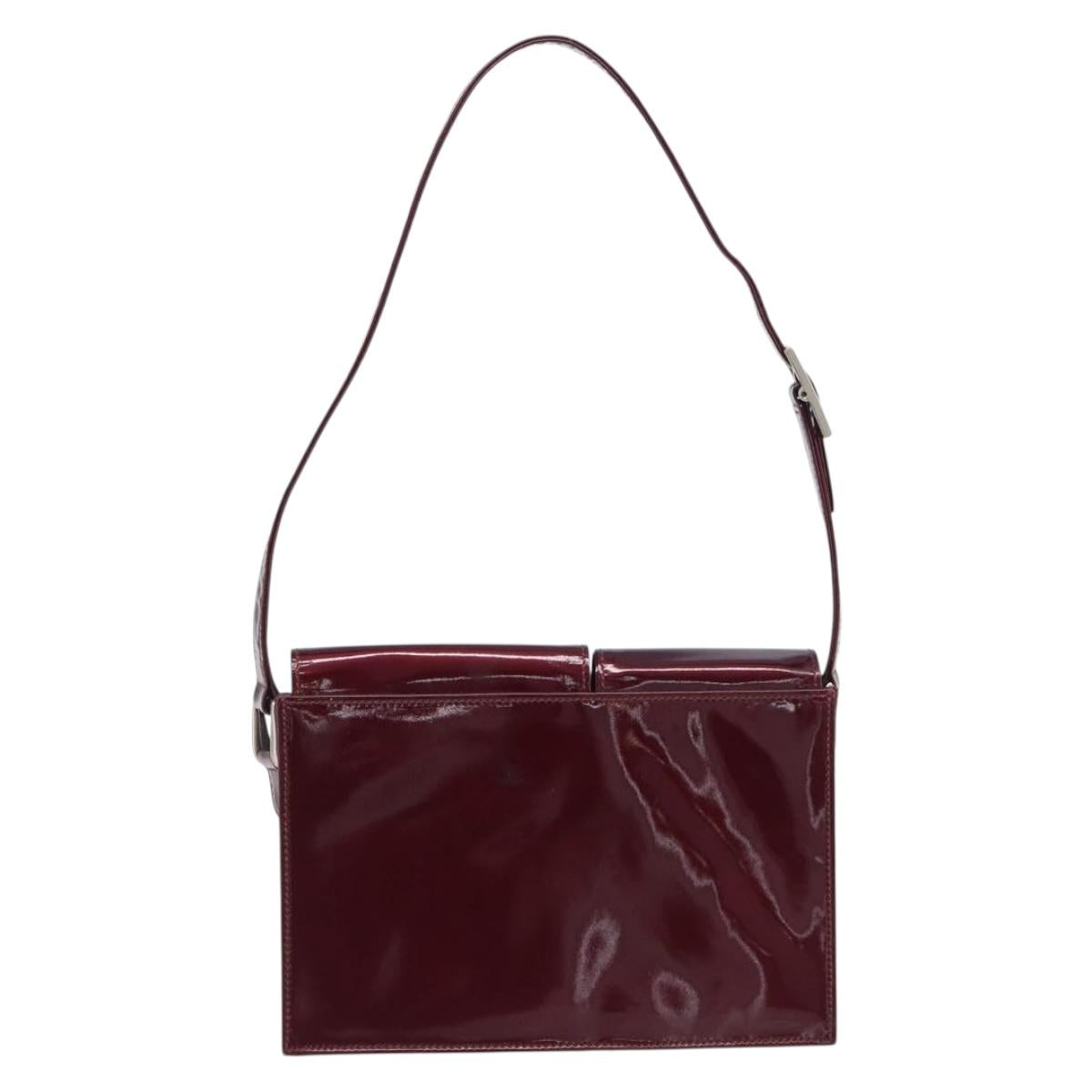 GUCCI Shoulder Bag Patent leather Bordeaux Silver Auth gh2430