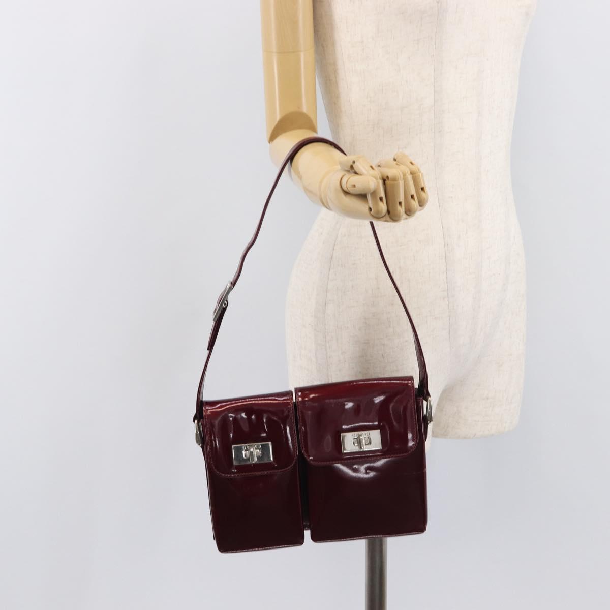 GUCCI Shoulder Bag Patent leather Bordeaux Silver Auth gh2430