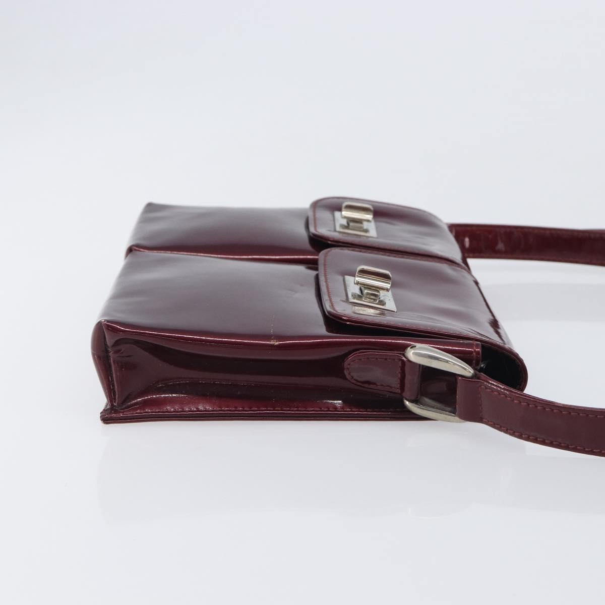 GUCCI Shoulder Bag Patent leather Bordeaux Silver Auth gh2430