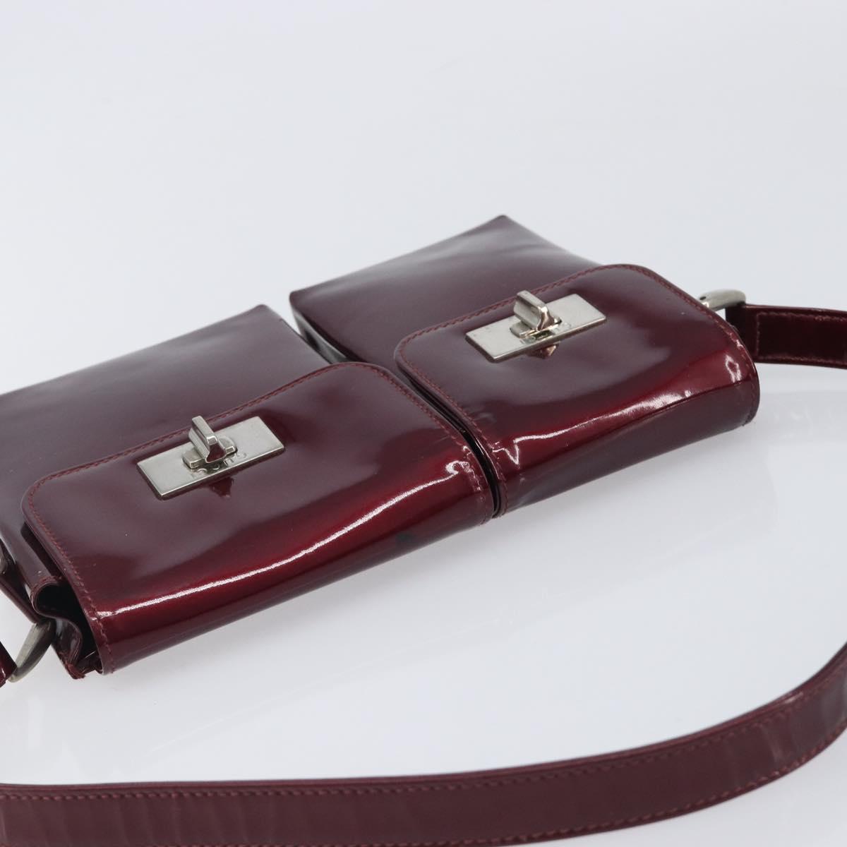 GUCCI Shoulder Bag Patent leather Bordeaux Silver Auth gh2430