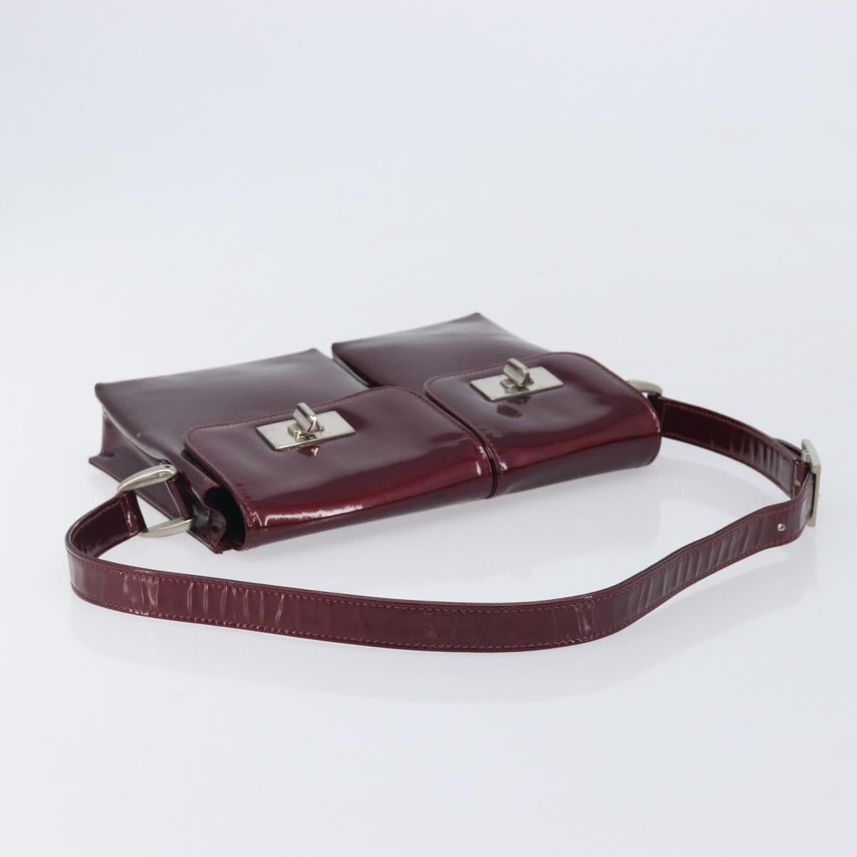 GUCCI Shoulder Bag Patent leather Bordeaux Silver Auth gh2430