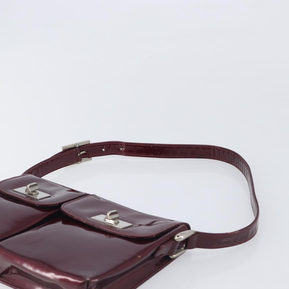 GUCCI Shoulder Bag Patent leather Bordeaux Silver Auth gh2430